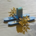 Aérateur à palettes en fonctionnement dans un bassin