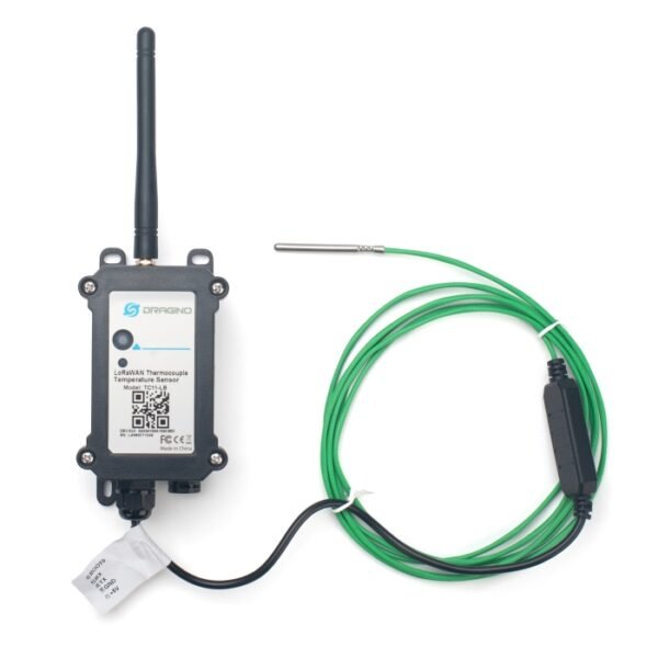 Capteur Dragino TC11 avec antenne et thermocouple type K à câble vert